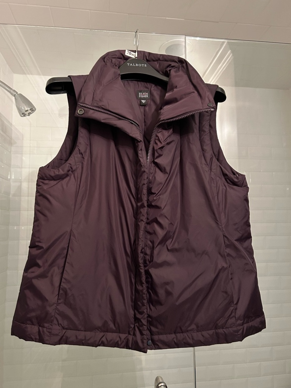 Eileen Fisher Deep Plum Quilted Sleeveless Puffer Vest, size M